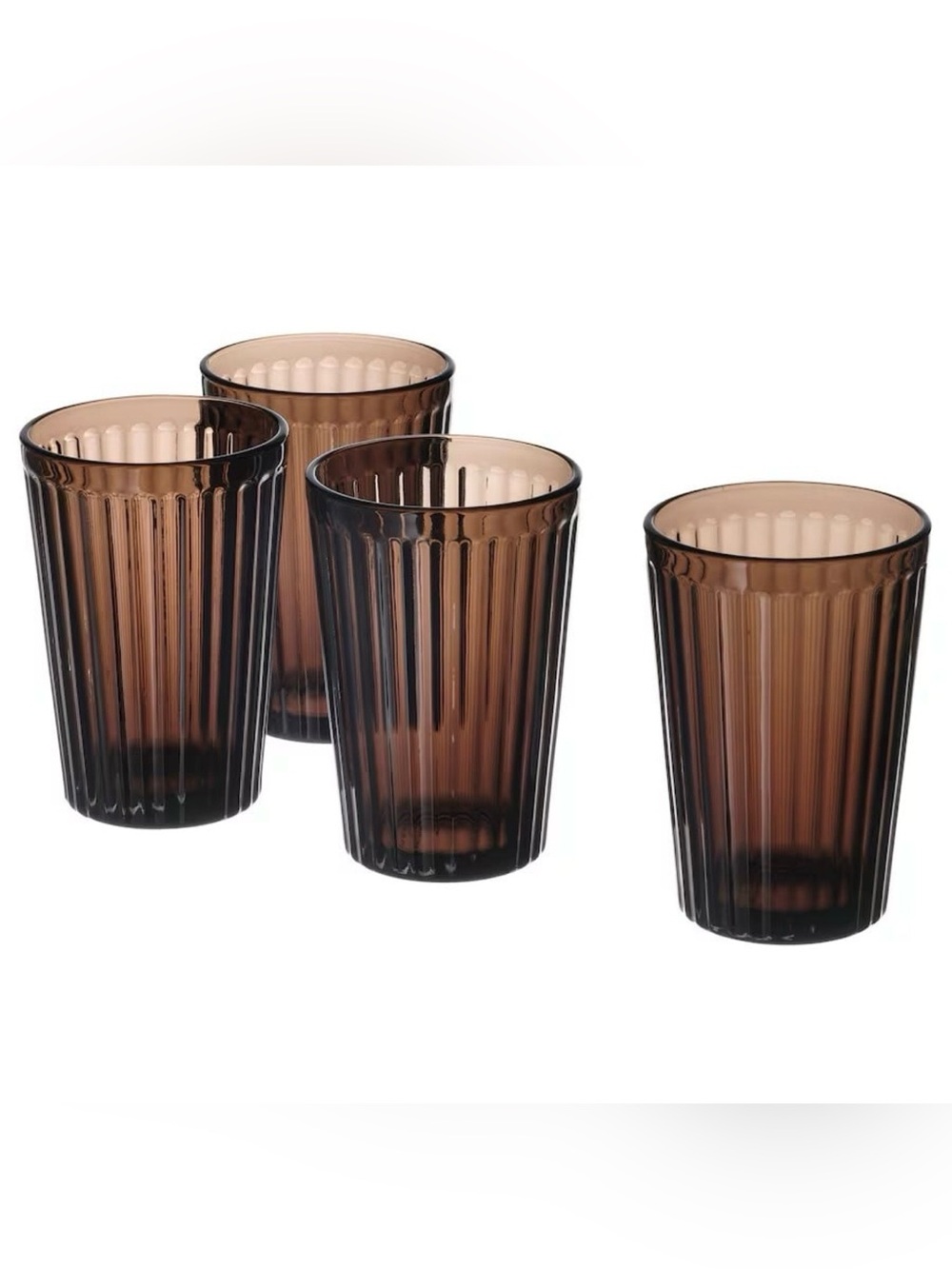 IKEA VARDAGEN Amber Drinking Glasses 10 oz Set of 4 Ribbed Tumblers Brown New